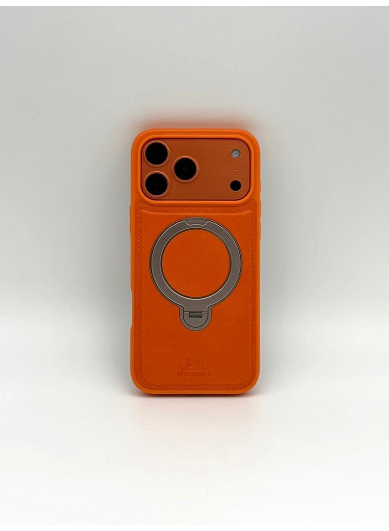 عام Luxury Faux Leather MagSafe Phone Case with Magnetic Ring Stand - iPhone 17 Pro Cover for Hands-Free Viewing & Secure Grip - Image 1